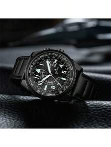 CITIZEN Đồng hồ đa năng thời trang 42mm, Đặc điểm: Vỏ thép không gỉ màu đen mờ, Vòng bezel khắc vạch, Mặt số đen (với chức năng bấm giờ 3 kim và hiển thị ngày), Dây đeo da đen, Mặt kính khoáng, Chống nước 30M, Bộ máy thạch anh chính xác - BJ7135-02E - màu đen - Xem 5