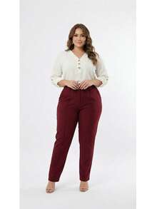 Plus Size Tailored Dress Pants - Color caoba - View 5
