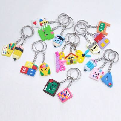 18pcs Assorted Stationery Smiling Face Keychains, Suitable For Classroom Prizes, Student Rewards, Holiday Gifts, Party Favors, Backpack, Car Interior Decor, Small Gift