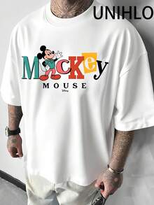Disney UNIHLO Mickey  Print  Summer Casual Versatile Pure Cotton T-Shirt Suitable For Any Place - 白色 - 查看 1