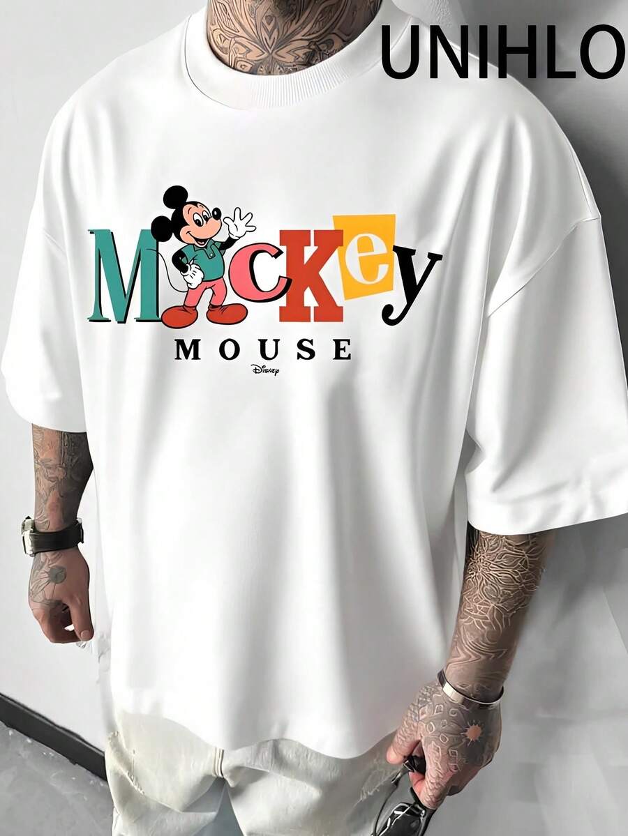 Disney UNIHLO Mickey  Print  Summer Casual Versatile Pure Cotton T-Shirt Suitable For Any Place - 白色 - 查看 1