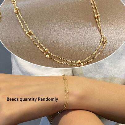 1 chiếc vòng tay hạt cườm hai lớp thời trang, số lượng hạt ngẫu nhiên, màu vàng, thích hợp để đeo hàng ngày