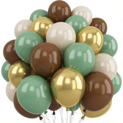 10-Inch Sage Green, Brown, Olive Green, Gold And Brown Latex Balloons, Jungle Coffee, Sage Green Balloons, Woodland Animal Theme Kids Birthday Zoo Party Decorations