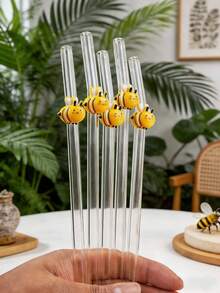1/2/4支装可重复使用弯曲玻璃吸管,黄色蜜蜂装饰 - 手工玻璃吸管,配有清洁刷,适用于茶、咖啡、珍珠奶茶、冰沙 - 送给女士、妈妈、女朋友的绝佳礼物 - 樣式1 - 查看 8