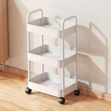 3 Tier Rolling Utility Cart Organizer With Removable Drawer, Stable And Sturdy Black Rolling Storage Carts With 2 Lockable Wheels For Bathroom, Kitchen, Snack, Craft, Makeup, Baby Essentials,Christmas Gifts,  Multi - Layer Utility Trolley Organizer With Perforated Shelves & Divided Baskets, Easy - Move Storage Solution For Bathroom, Kitchen, Office, Bedroom, Quick Assembly & Space - Saving Design - 白色 - 查看 4