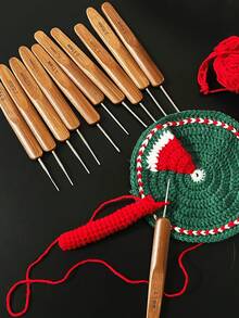 11pcs/Pack Carbonized Bamboo Handle Crochet Hooks, 0.5mm-3.0mm, Suitable For Braiding, Dreadlocks, Beading - Carbide-tipped Hooks - View 6