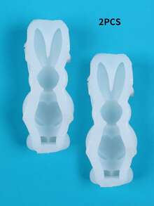 1/2 piezas Molde de silicona con forma de conejo abrazando un corazón de chocolate, molde de pastel de Pascua, molde de silicona para pudín de conejo de pie, molde de decoración de velas - Blanco - Ver 8