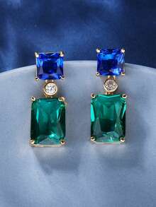 1 Pair Luxurious Jewelry-Style Long Geometric Cubic Zirconia Dangle Earrings, Exaggerated Personalized Earrings, Fashion Earrings To Match Evening Gowns, Birthday/Holiday Gift - Drop Earrings - View 6