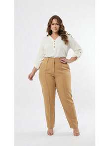 Plus Size Tailored Dress Pants - Khaki - View 5