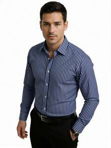 Rand paul Striped Long-Sleeved Dress Shirt With Refined Finish. - 藏蓝色 - 查看 5