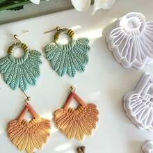 波西米亚风浪漫花卉粘土模具套装，高精度软陶陶瓷模具，手工工具，适合DIY粘土首饰 - 白色 - 查看 3