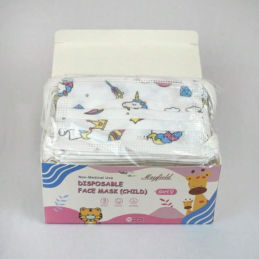 50 PIEZAS DE CUBREBOCAS INFANTIL MAYFIELD, CUBREBOCAS DE 3 CAPAS DE PROTECCIÓN NIÑO Y NIÑA - Ver 1