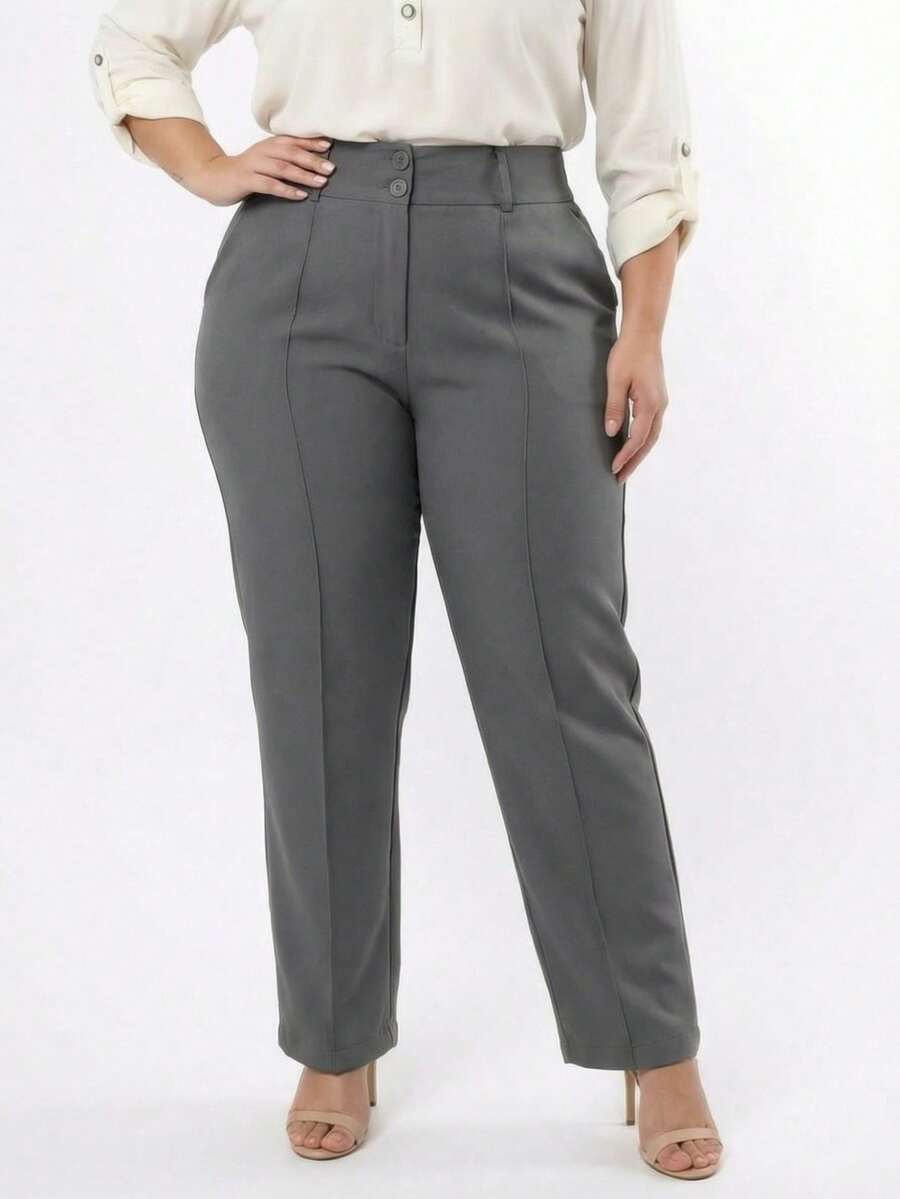 Plus Size Tailored Dress Pants - Grey - View 1