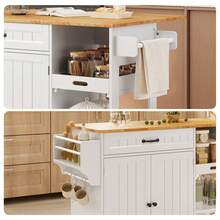 Asofer Rolling Kitchen Island Cart ,With Drawers And Folding Drop Shelf, Waterproof Tabletop And 5 Wheels With Brakes Wheels, Interal Adjustable Shelf And Towel Rack,Large Storage Cabinet - 白色 - 查看 10