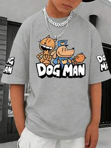 Short-Sleeved T-Shirt For Boys With A Cartoon Puppy Pattern, Round Neck Short Sleeves Design,Fashionable And Versatile,Bringing A Comfortable And Fun - Grey - View 2
