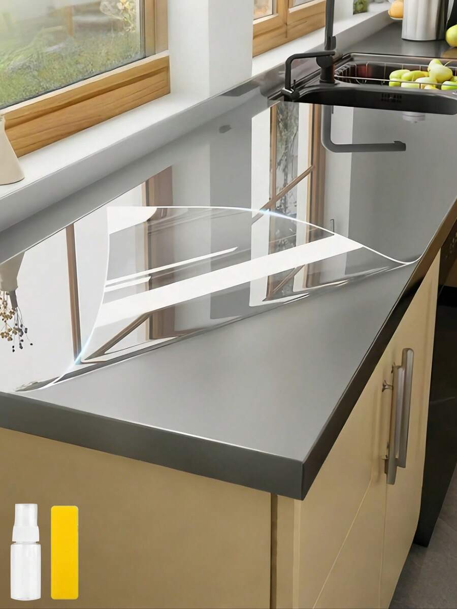 1 Roll Transparent Kitchen Protective Film, Waterproof, Oil-Proof, Flame Retardant, Mildew Proof, Removable Adhesive Sticker, Suitable For Tabletop, Wall, Coffee Table, Dining Table, Furniture, Marble Renovation, Etc. - View 1