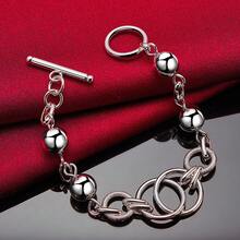 Pulsera de cadena de bolas de plata de ley 925 chapada para mujer y hombre, joyería de boda y compromiso - Plateado - Ver 3