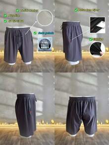 3-Piece Set Men's Cool Silk Gym Casual Shorts, Quick-Drying Yoga Shorts, Sizes G1 G2 G3 G4 Plus-Size - Xanh đậm - Xem 7