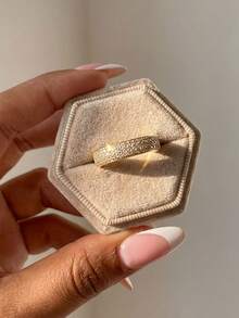 Stylever 1pc Square Ring Inlaid With Micro Diamond Zirconia, 925 Sterling Silver Jewelry, Elegant Jewelry Gift For Women, Teacher Summer Ring - Gold - View 3