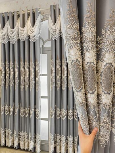 1 Panel 100% Blackout, Luxury Palace Style Embroidered Curtain For Living Room, Bedroom, Villa, Elegant European Curtain With Sheer Voile And Solid Polyester Lining, Suitable For Living Room, Bedroom, Dining Room, Party, Holiday Home Decor, Bringing A Luxurious Feel