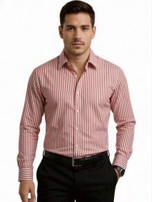 Rand paul Striped Long-Sleeved Dress Shirt With Refined Finish. - 紅色 - 查看 1