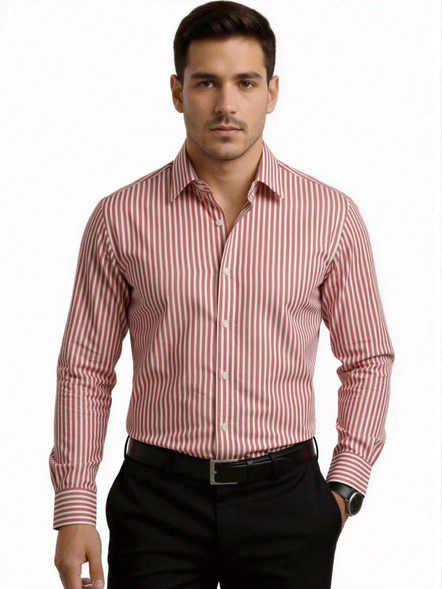 Rand paul Striped Long-Sleeved Dress Shirt With Refined Finish. - 紅色 - 查看 1