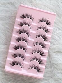 7 Pairs Fluffy Natural Cat Eye False Eyelashes, Transparent Band, Create Cat Eye Makeup Effect, Long & Thin, Soft & Natural Looking Fake Lashes, Strip Eyelashes - Black - View 5