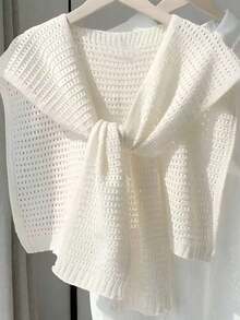 Dual-Color Knitted Shawl, Fashionable Thin And Versatile Women's Shoulder Shawl For Spring And Summer - White Hollow - View 10
