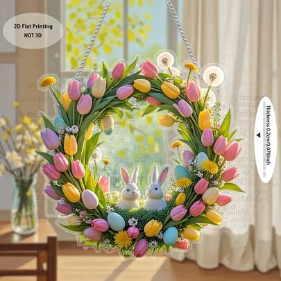 2D Flat, Welcome Easter Wooden Wreath Wall Decor, Outdoor Hanging Decoration Suitable For Front Door, Living Room, Yard, Wall Art Gift, Easter Decoration