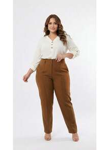 Plus Size Tailored Dress Pants - Camel - Ver 5