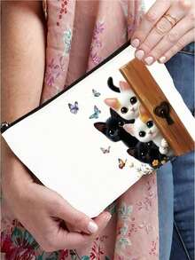 4件套猫咪图案化妆包 - 创意女士礼物；拉链手拿包；零钱包；旅行必备；推荐同事收纳包；化妆包；化妆品收纳包；洗漱包；护肤包；洗漱包；旅行包；度假必备；女士旅行包；便携大容量包 - 彩色 - 查看 4