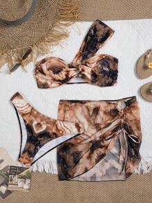 Bộ bikini nữ thanh lịch bất đối xứng xẻ cao với chân váy ngắn có dây rút, được làm từ chất liệu co giãn, thích hợp cho trang phục đi biển mùa hè, trang phục nghỉ mát cho nữ. - Nhiều màu - Xem 6