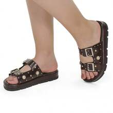 Women's Sandal, Flat Shoe, Rhinestone Papete, Fashionable, Comfortable, 052-040 - 咖啡棕 - 查看 6
