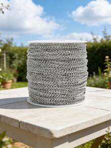 1/3/5/10/100m Cadena de acero inoxidable plateado pulido, adecuada para hacer accesorios de joyería DIY (1/3/5/10m, sin enrollar) 100m enrollada - Plateado - Ver 7