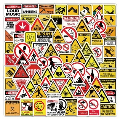 103 Pcs Warning Sign Stickers - Waterproof DIY Decor For Laptop Luggage Phone Case
