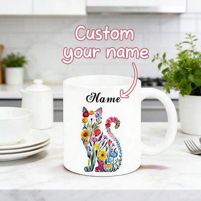 Customized Flower Name Mug, Personalized Design Coffee Cup, Suitable For Mothers, Grandmothers, Aunties, Women's Birthdays, Anniversaries, Women's Day, Mother's Day Gifts, Ideal Gifts For Mothers, Unique Gifts For Wives, Holiday Gifts, Suitable For Home, Outdoor, And Office Use