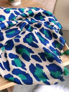 1pc Leopard Print Lightweight Scarf, Fashion Versatile Chiffon Scarf, Long Shawl For Women, Spring/Autumn - Blue - View 4