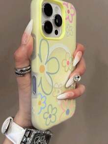 1pc Spring Flower Pattern Jelly 2-In-1 Magnetic Phone Case, Couples Phone Case For Valentine's Day, Compatible With IPhone 17 Pro Max/16 Pro Max/15 Pro Max/13/15/16/17 Pro/14/11, Fashionable Flower Pattern Jelly 2-In-1 Magnetic Phone Protective Case - Mixed Colors - View 3