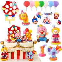 Circus Clown Birthday Cake Decoration Set – 20 Pieces Including PVC Clown Figurine With Bunny, "HAPPY" Mini Cake Banner, Circus Elements, And Colorful Clay Balloons For Party Decorations - Ymx-148 - 查看 2