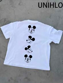 Disney UNIHLO Mickey  Print  Summer Casual Versatile Pure Cotton T-Shirt Suitable For Any Place - White - View 4