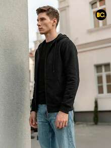 Big City Men's Hooded Sweatshirt With Closure, Sporting Design - Black - View 6