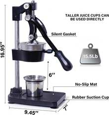 Cast Iron Juicer - Easy-To-Clean Heavy-Duty Manual Juicer, Professional Citrus Juicer - Stainless Steel Lemon Squeezer - Manual Citrus Press & Orange Squeezer - Orange Juicer (Black) Desktop Juicer,Up To 99% Juice Yield, ,Quiet Low-Decibel Operation - màu đen - Xem 4