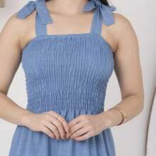 Women's Long Dress With Elastic And Adjustable Straps, Casual Style. - 淺藍色 - 查看 2