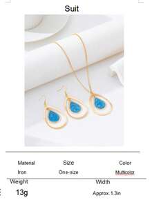 1 Set Luxury Refreshing Blue Teardrop Earrings & Necklace Jewelry Set, Suitable For Daily Wear And Beach Vacation, Elevates Outfit Elegance - Multicolor - View 6