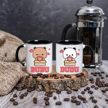2个11盎司杜杜和布布情侣陶瓷咖啡杯 | 趣味卡通印花马克杯，送给另一半的绝佳礼物，生日、周年纪念日、新年、情人节，微波炉适用 - 彩色 - 查看 6