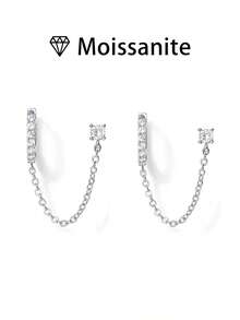 女士结婚耳环一对，四爪流苏耳环，3.2克925纯银，镶嵌0.5克拉*2颗莫桑石，奢华波西米亚宫廷风格，适合订婚、结婚、周年纪念、情人节等场合，附赠莫桑石证书和精美礼盒 - 銀色 - 查看 11