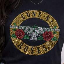 Women's Blouse T-Shirt GANS-ROSES In Rhinestones Shiny Color Block Blingbling None Holiday Beach - 黑色 - 查看 3