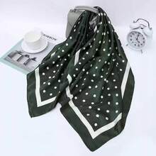 MilyModa Large Polka Dot Print Satin Scarf, Multipurpose, 90x90, Cropped, Bandana, Turban - Bolinha Verde escuro - 查看 2
