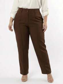 Plus Size Tailored Dress Pants - Marrón Chocolate - Ver 1