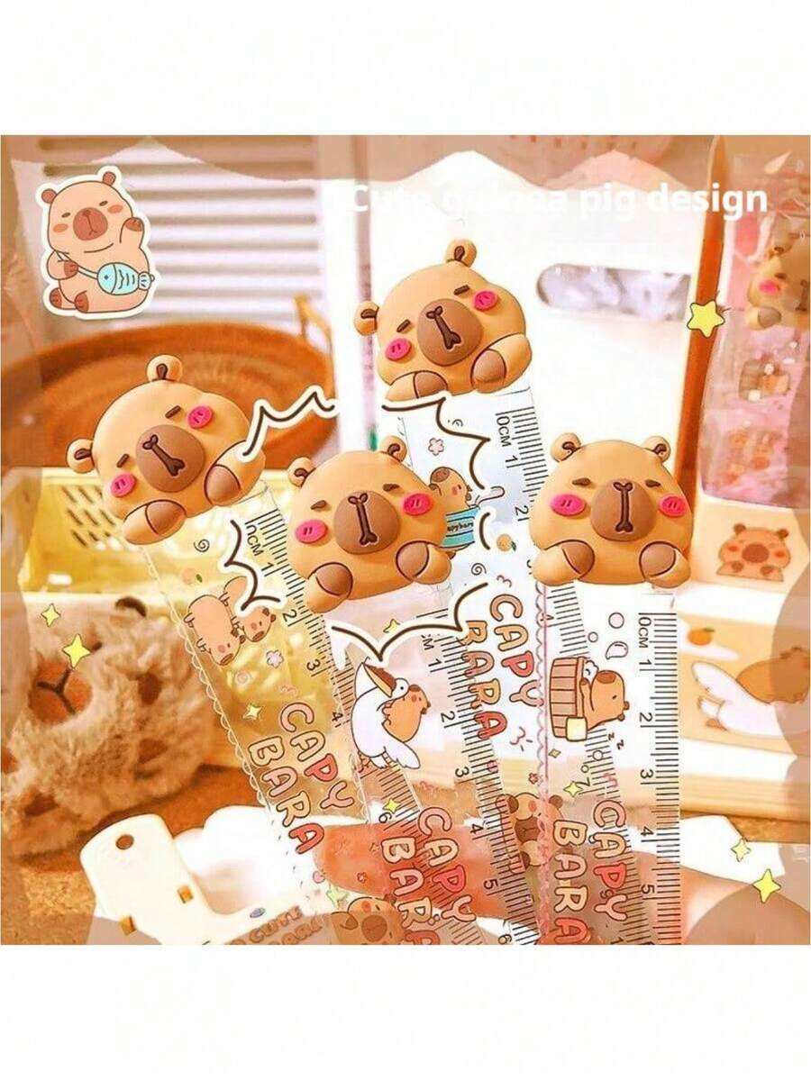1pc/Random Plastic Cute Capybara Cartoon Ruler - Ideal For School And Office Use - Unique Gift Idea - Perfect Back To School Gift - Multicolor - View 1